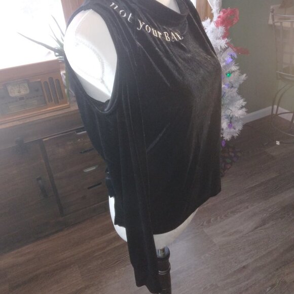 Material Girl Active Black Velour Cold Shoulder Shirt Size Medium - Picture 2 of 6